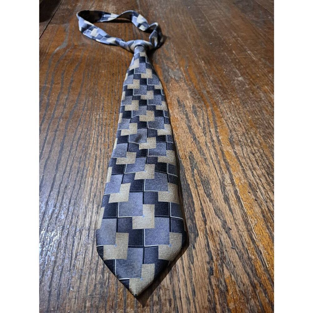 Arrow Grey Tan Blue Mens Silk Neck Tie Made in the USA